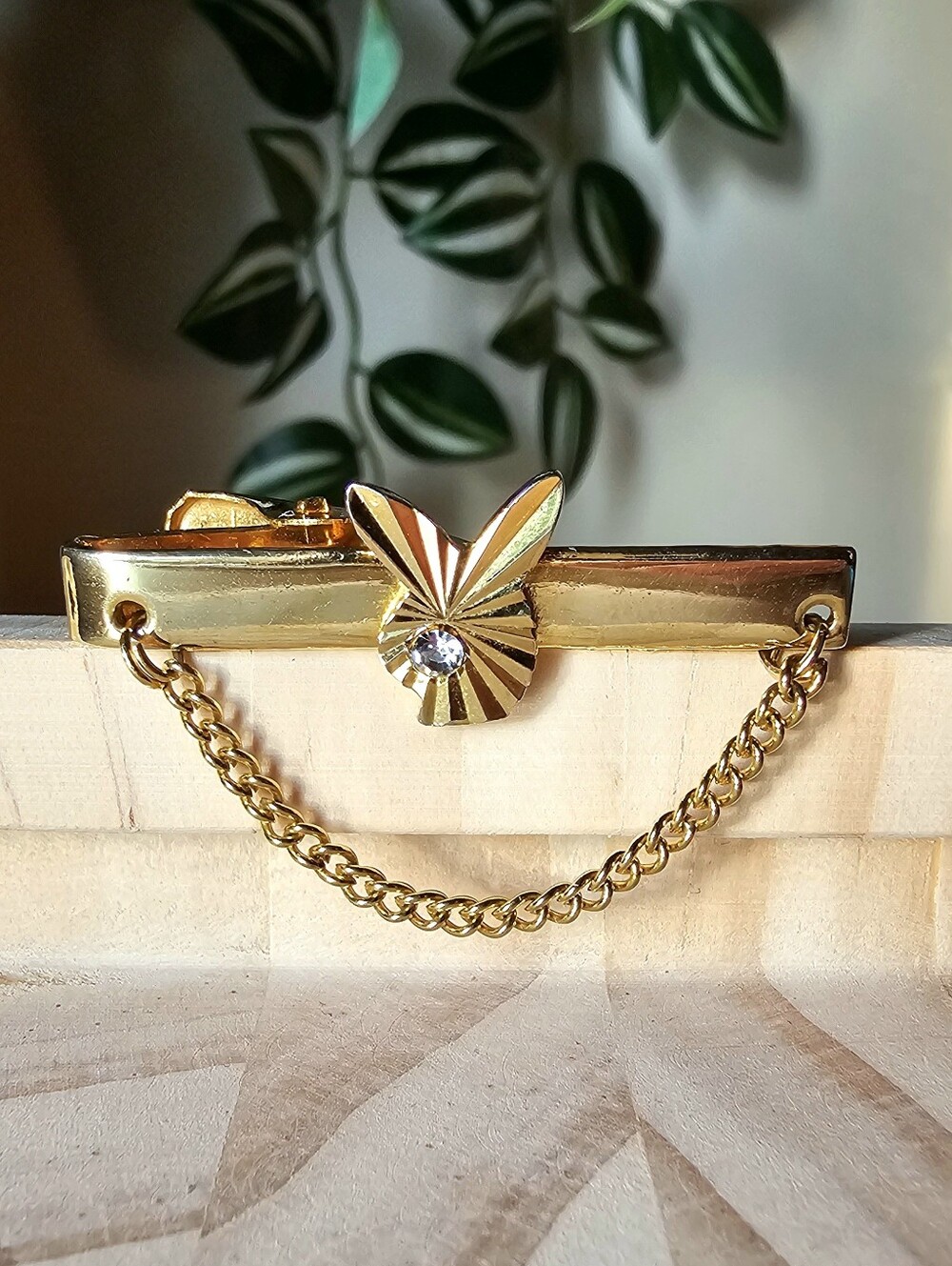 Gold Tie Clip with Bunny Accent and Chain